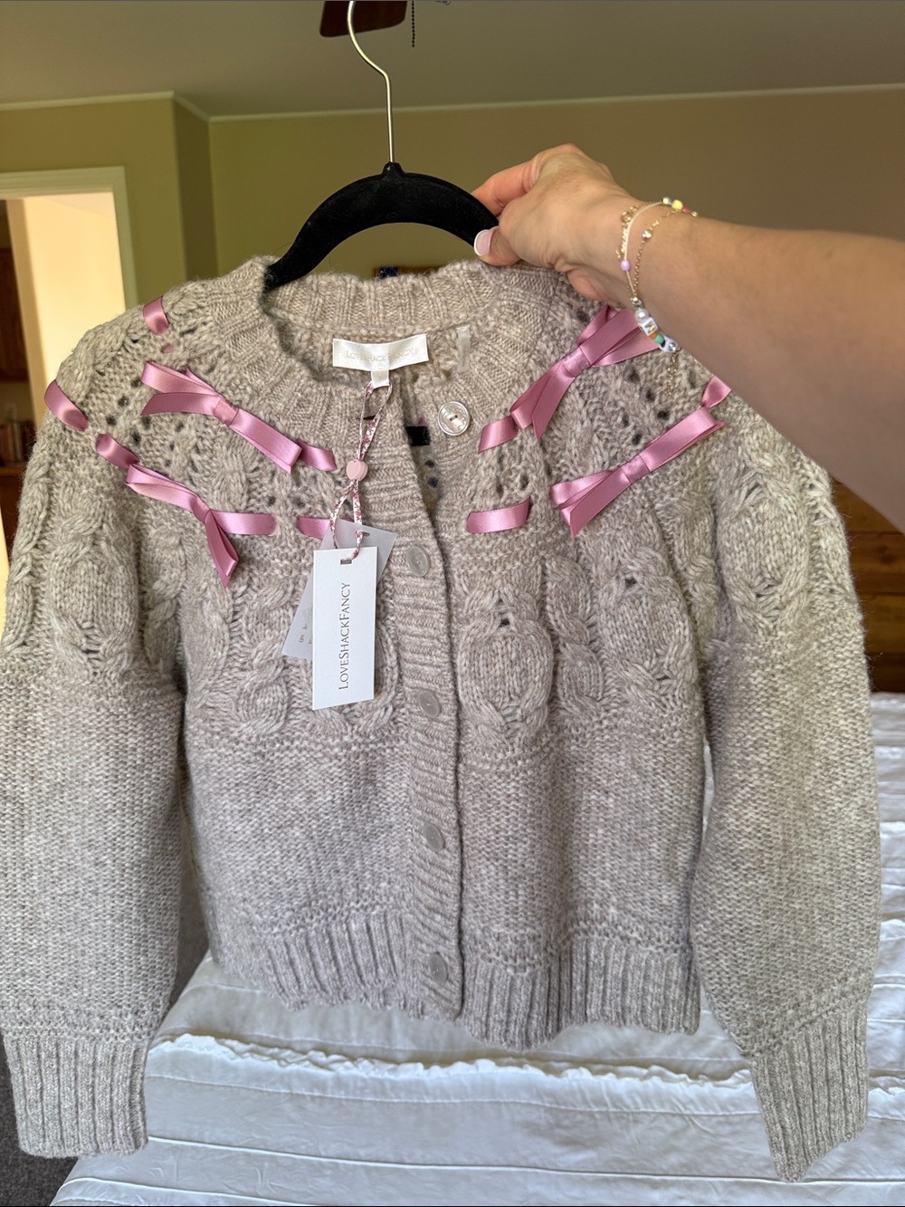 LoveShackFancy Clementian Cardigan in Oatmeal Melange Size S NWT